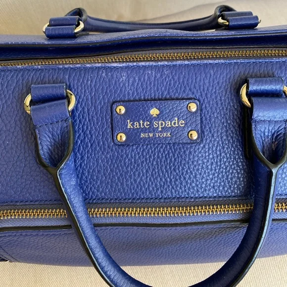 GENTLY LOVED Kate Spade blue pebble grain leather satchel with shoulder strap - Picture 9 of 12